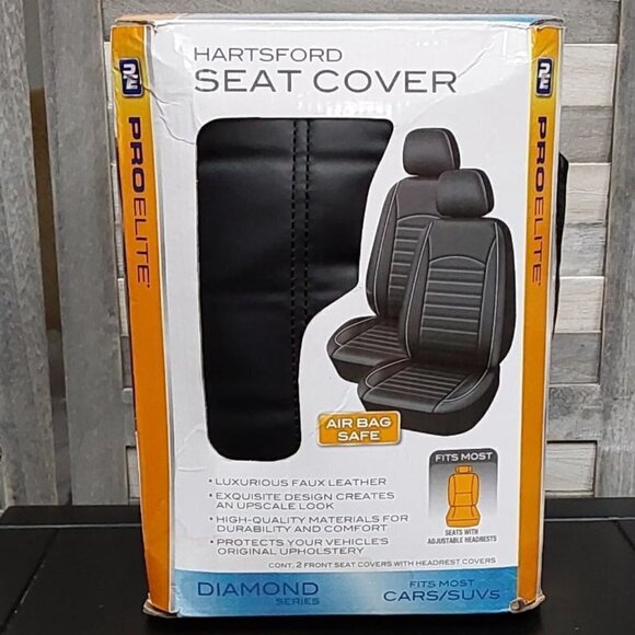 ProElite Black Low Back Faux Leather Seat Cover Set 2 Piece - Picture 5 of 10